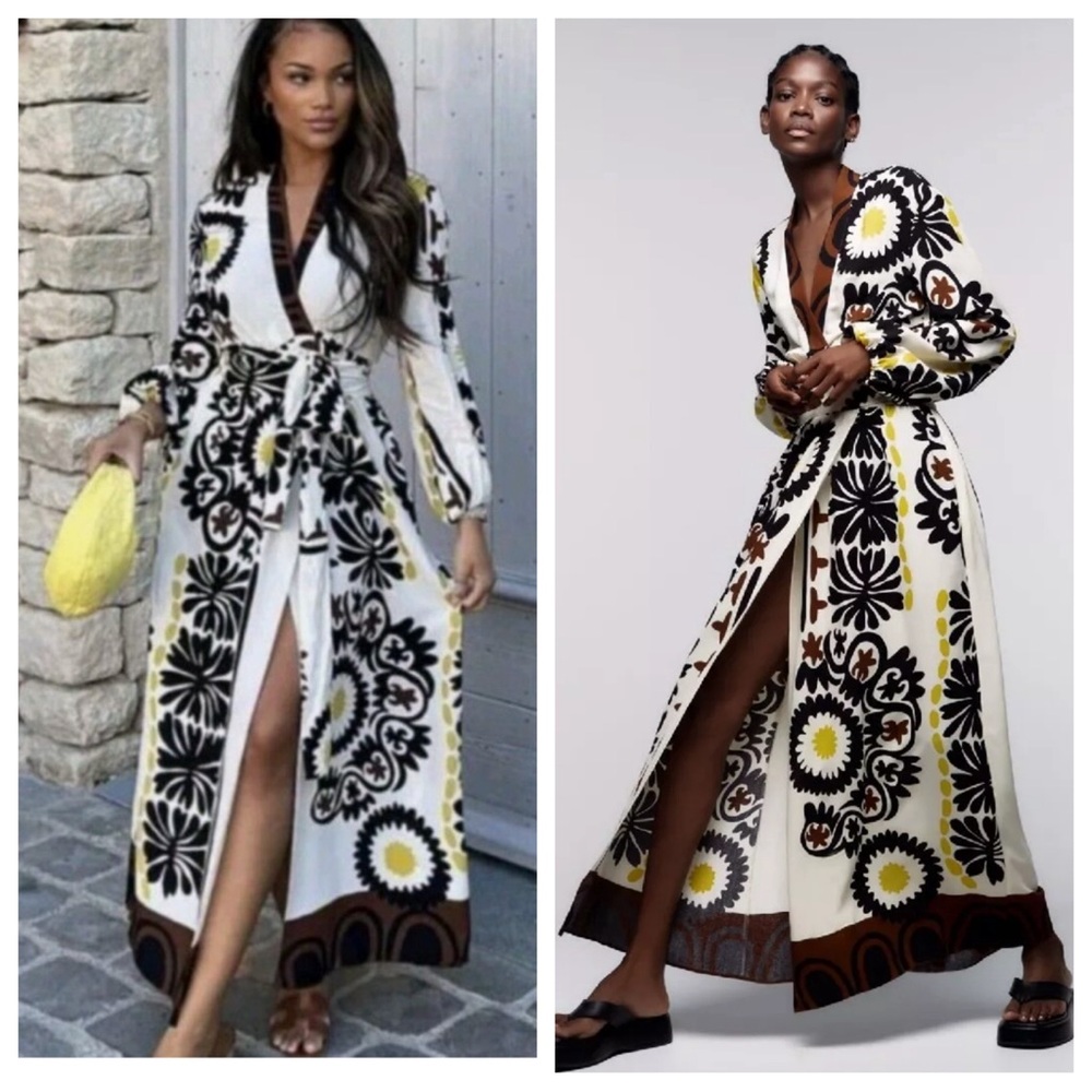 Zara Black and White Floral Maxi Dress